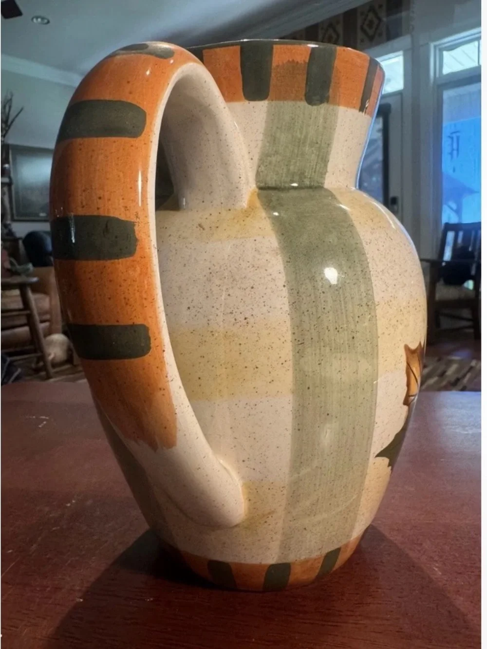 Beautiful Fall Pitcher, World Bazaar  Inc. Ceramic. 8”. Fall colors and leaf.